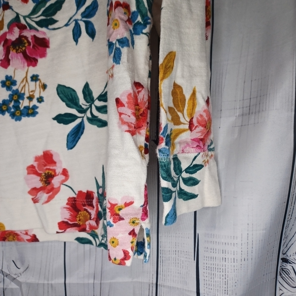 LOFT 100% Cotton Long Sleeve Floral Print Top - Cream and Pink Size S - Picture 10 of 16